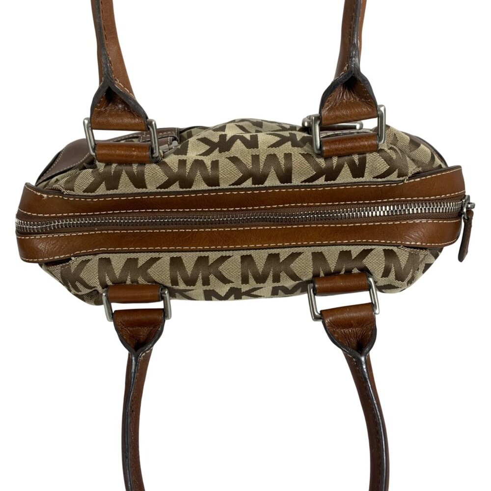 MICHAEL KORS Brookville MK Print Jacquard Leather Bowling Satchel Buckle Strap - Picture 9 of 13